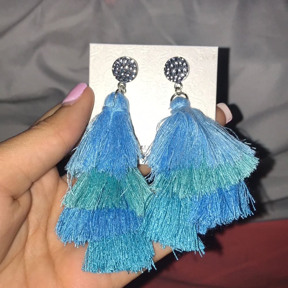 blue tassel earrings